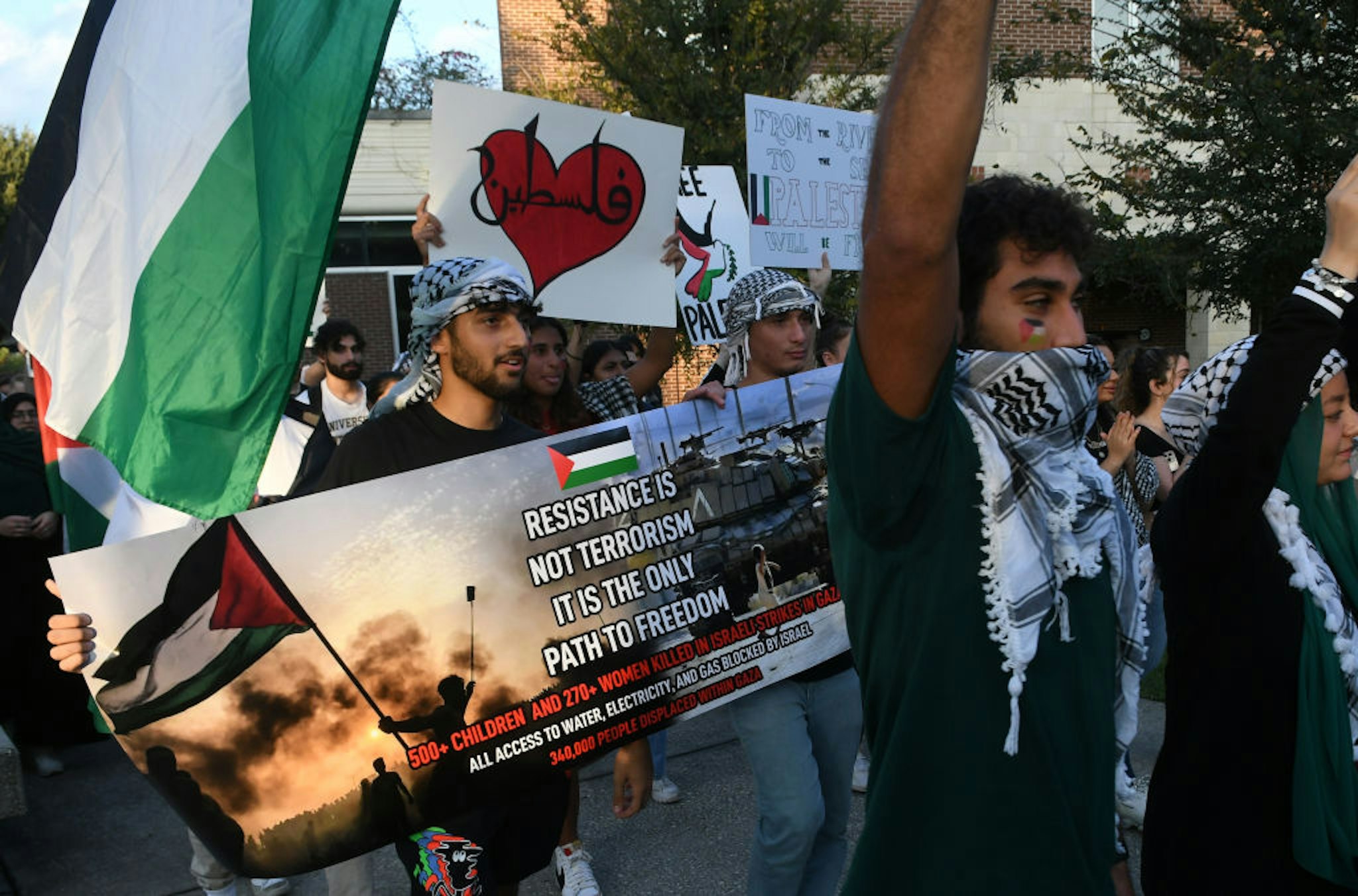 ORLANDO, FLORIDA, UNITED STATES - OCTOBER 13: Students at the University of Central Florida hold a rally and march in support of Palestinians in Orlando, Florida, United States on October 13, 2023. (Photo by Paul Hennesy/Anadolu via Getty Images)