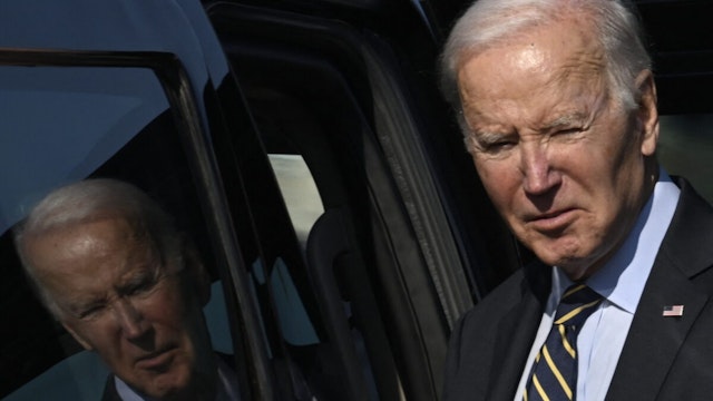 US President Joe Biden walks to his vehicle after arriving at Delaware Air National Guard Base in New Castle, Delaware, on November 6, 2023. Biden will be delivering remarks on his "Bidenomics" economic agenda and his Investing in America agenda at an Amtrak facility in Delaware.
