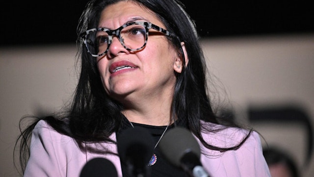 US Representative Rashida Tlaib D-MI, speaks during a rabbis news conference calling for a ceasefire between Israel and Hamas, on Capitol Hill in Washington, DC, on November 13, 2023. Thousands of civilians, both Palestinians and Israelis, have died since October 7, 2023, after Palestinian Hamas militants based in the Gaza Strip entered southern Israel in an unprecedented attack triggering a war declared by Israel on Hamas with retaliatory bombings on Gaza.