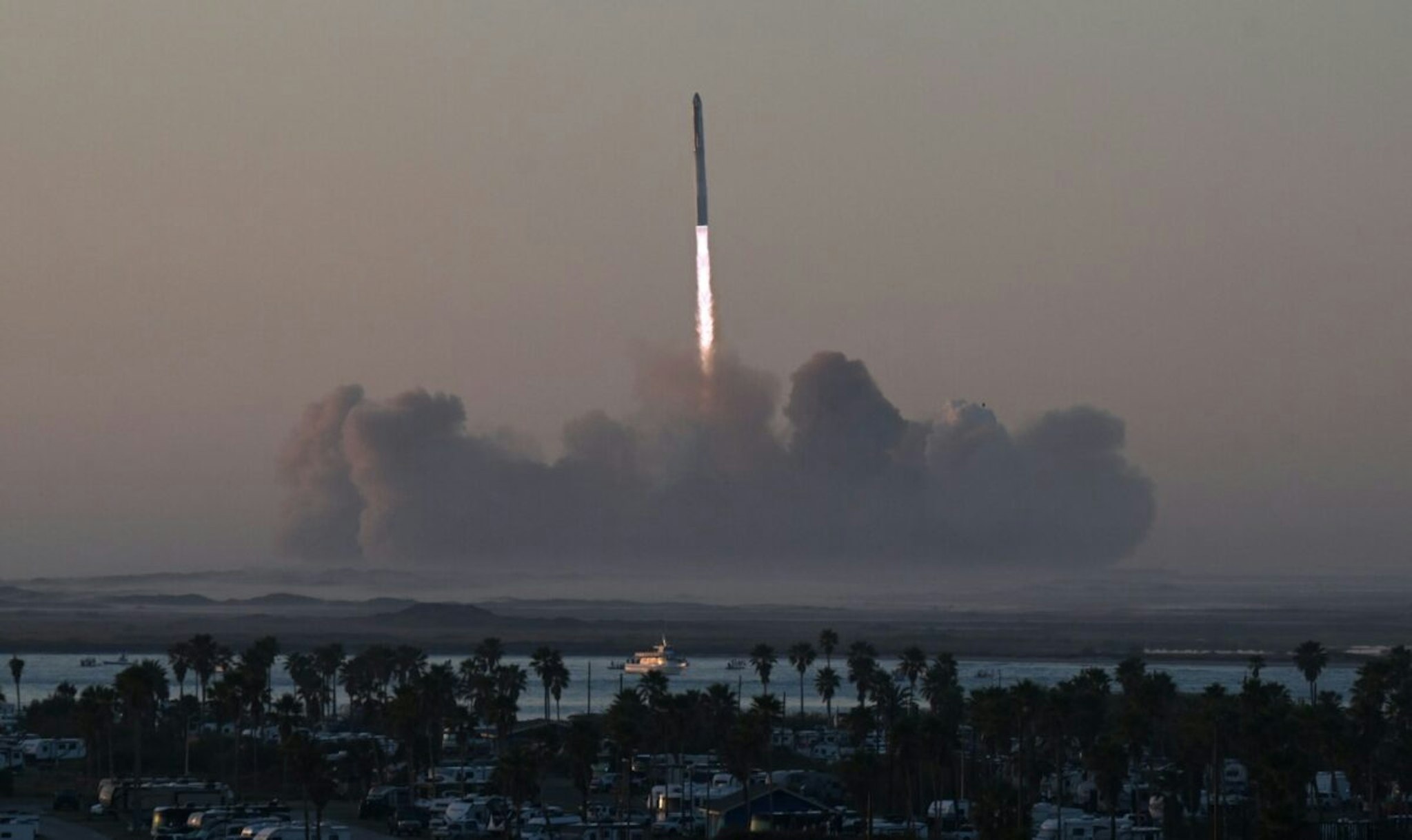 SpaceX's Starship rocket launches from Starbase during its second test flight in Boca Chica, Texas, on November 18, 2023. SpaceX on November 18, 2023, carried out the second test launch of Starship, the largest rocket ever built that Elon Musk hopes will one day colonize Mars, while NASA awaits a modified version to land humans on the Moon.