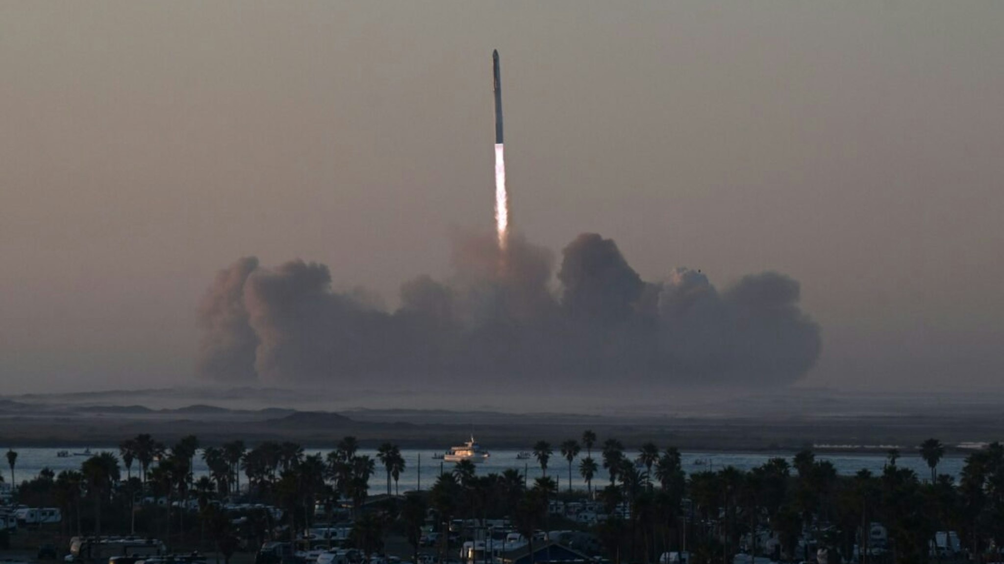 SpaceX's Starship rocket launches from Starbase during its second test flight in Boca Chica, Texas, on November 18, 2023. SpaceX on November 18, 2023, carried out the second test launch of Starship, the largest rocket ever built that Elon Musk hopes will one day colonize Mars, while NASA awaits a modified version to land humans on the Moon.