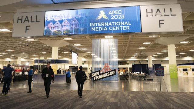 SAN FRANCISCO, CA - NOVEMBER 12: A view of International Media Center at Moscone Center ahead of the 30th Asia-Pacific Economic Cooperation (APEC) Economic Leaders' Meeting on November 12, 2023 in San Francisco, California.