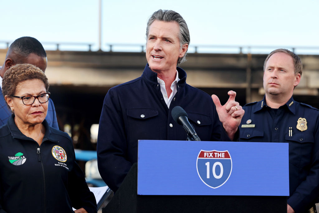 Newsom Says Arson Likely Started Massive Fire Under L.A. Freeway