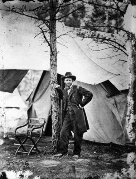 American General Ulysses Simpson Grant (1822 - 1885), later the 18th President of the United States of America, at his headquarters City Point during the American Civil War. He led the Union army to victory. (Photo by Mathew Brady/Getty Images)