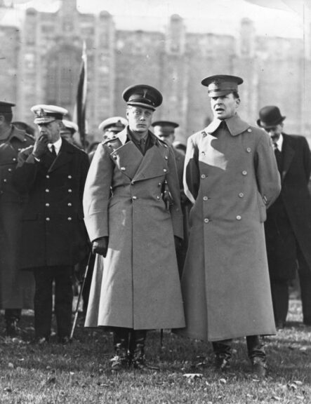 1920: General Douglas MacArthur (1880 - 1964) Commandant of the West Point Military Academy with the Prince of Wales (1894 - 1972) later the Duke of Windsor, who was inspecting the cadets. (Photo by Hulton Archive/Getty Images)