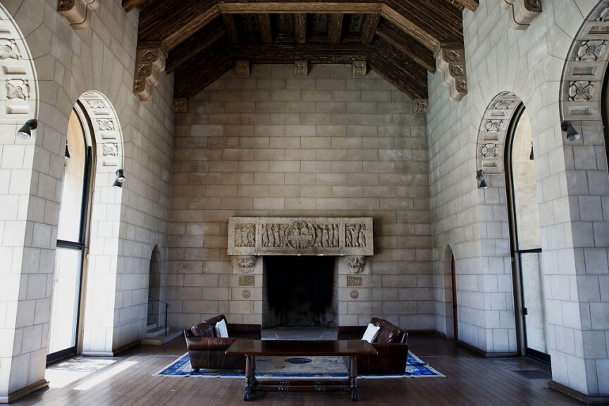 The room that once held the chapel with original fireplace is seen at the former home of Sisters of the Most Holy and Immaculate Heart of the Blessed Virgin Mary on Waverly Drive in the Los Feliz neighborhood of Los Angeles, California, U.S., on Wednesday, July 29, 2015. The eight acres, with panoramic views and a villa, could wind up as either a boutique hotel or a home for Perry, the flamboyant pop singer who rose to fame with the hit "I Kissed A Girl." Photographer: Patrick T. Fallon/Bloomberg via Getty Images