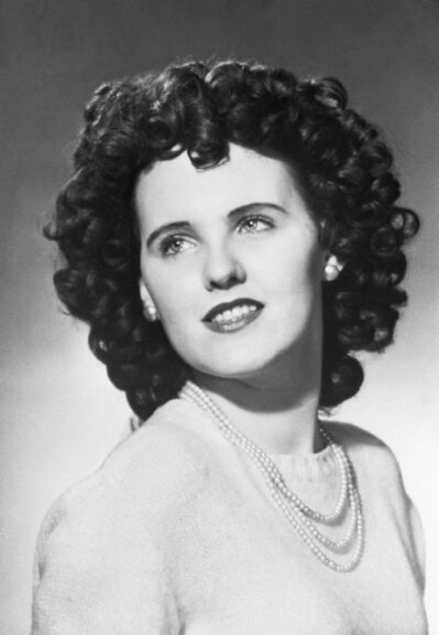 Head shot of aspiring actress Elizabeth Short, a murder victim nicknamed the Black Dahlia