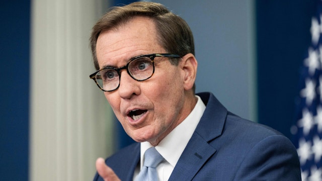 National Security Council Coordinator for Strategic Communications John Kirby speaks during the daily briefing in the Brady Briefing Room of the White House in Washington, DC, on November 2, 2023.