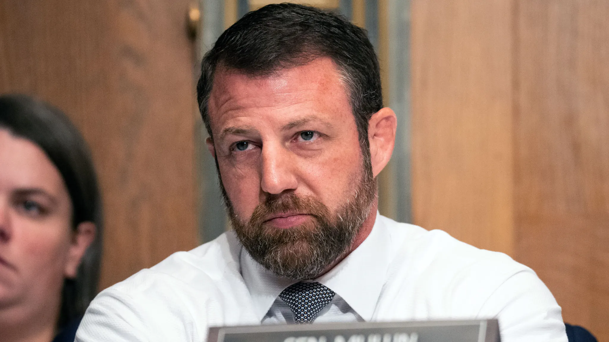Labor Union Hearing WASHINGTON - NOVEMBER 14: Sen. Markwayne Mullin, R-Okla., listens during the Senate Health, Education, Labor and Pensions Committee hearing on "Standing Up Against Corporate Greed: How Unions are Improving the Lives of Working Families" on Tuesday, November 14, 2023, in the Dirksen Senate Office Building.