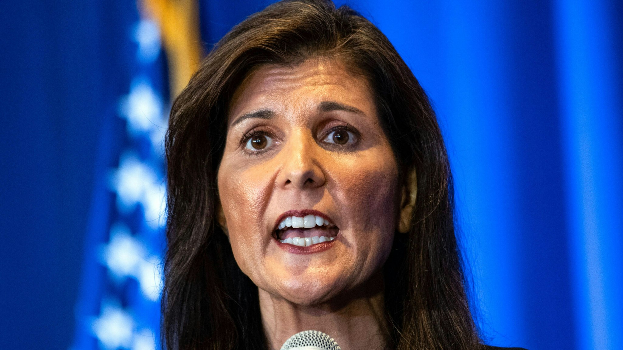 US 2024 Republican presidential hopeful and former United Nations ambassador Nikki Haley speaks at the New Hampshire Republican Party's First in the Nation Leadership Summit in Nashua, New Hampshire, on October 13, 2023.