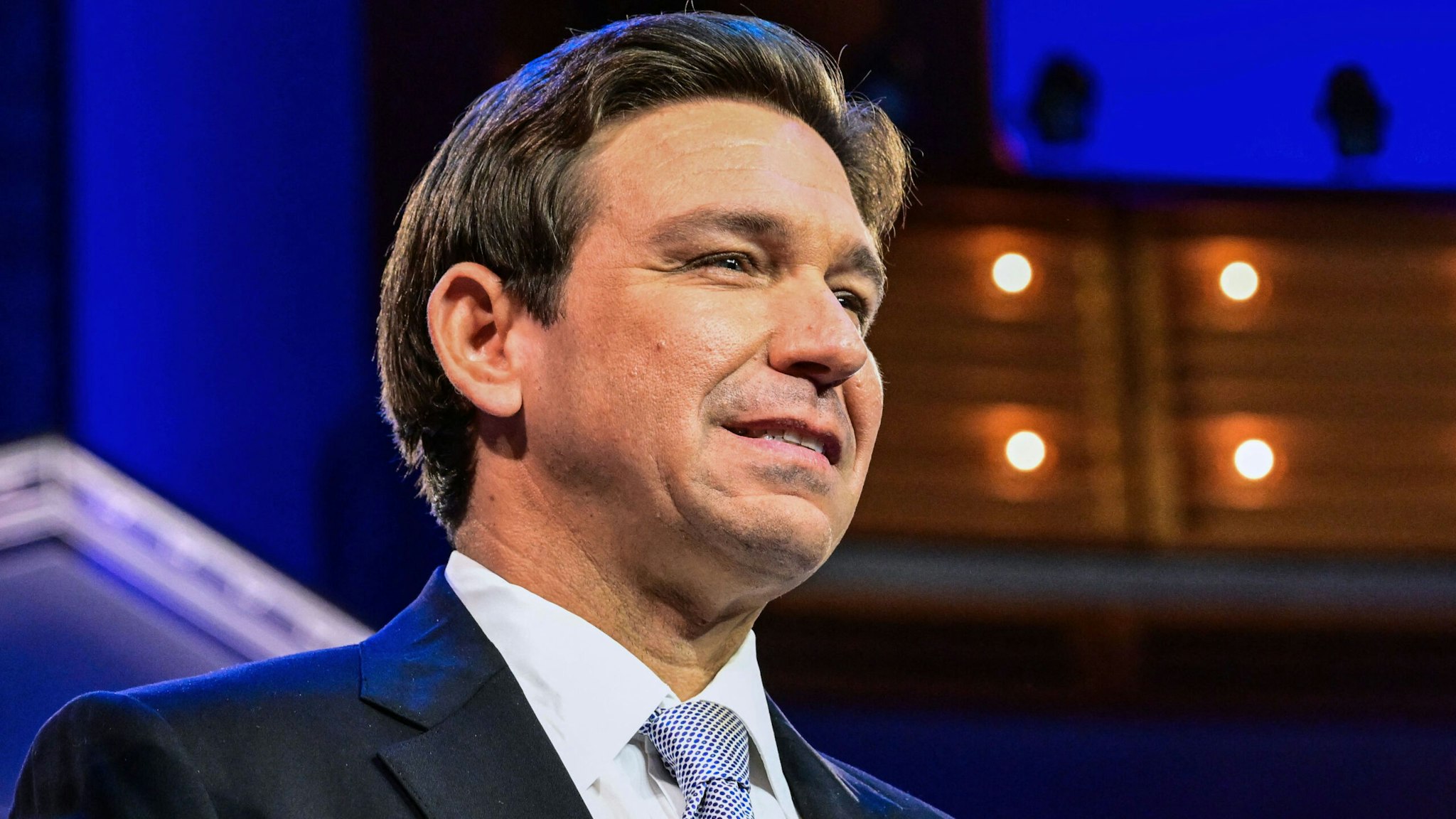 Florida Governor Ron DeSantis arrives for the third Republican presidential primary debate at the Knight Concert Hall at the Adrienne Arsht Center for the Performing Arts in Miami, Florida, on November 8, 2023.