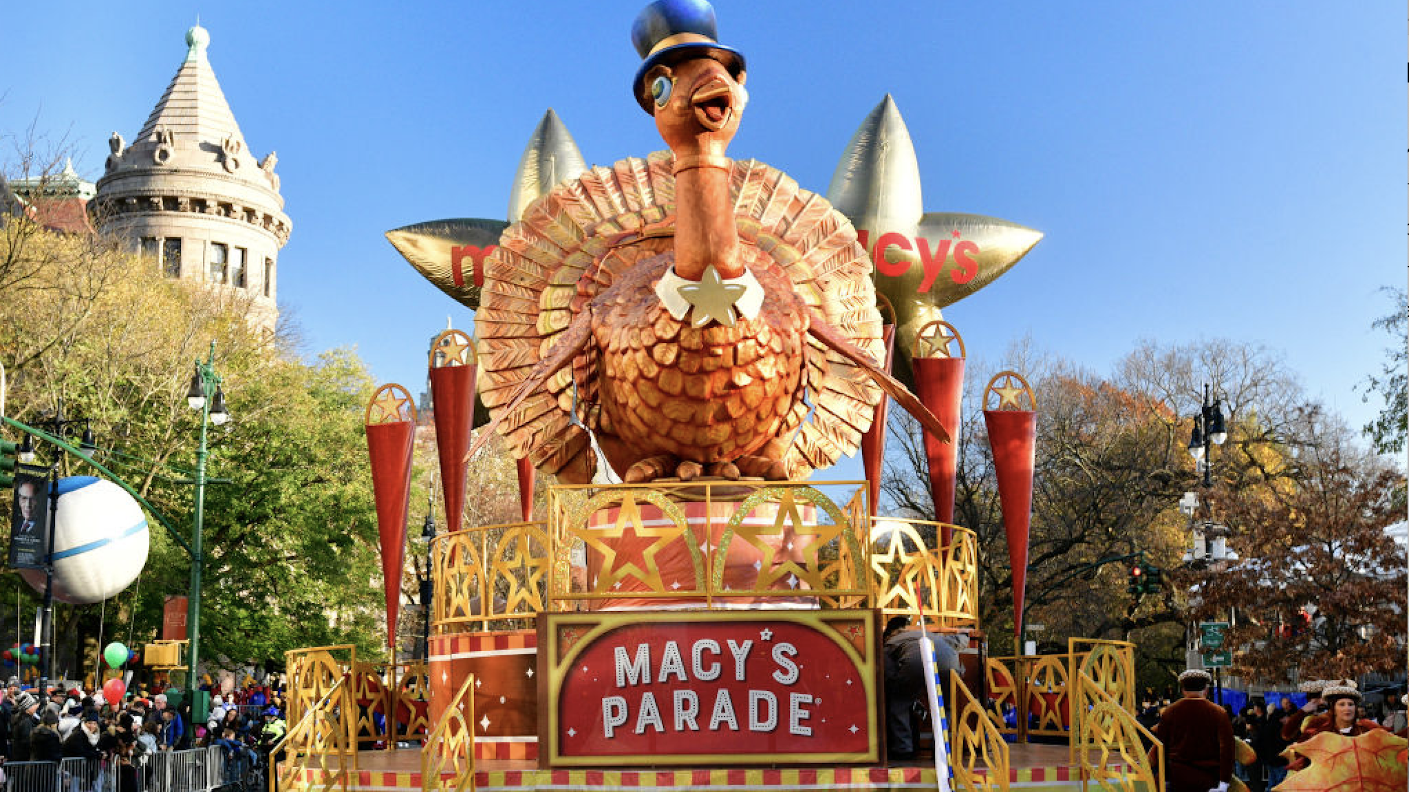 Tom Turkey by Macy's float is waiting for the parade to start during 96th Macy's Thanksgiving Day Parade on November 24, 2022 in New York City.