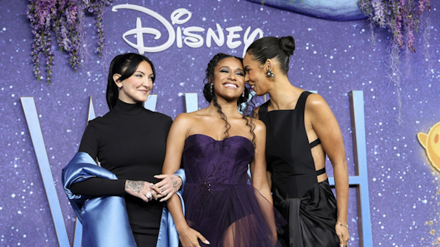 Julia Michaels, Ariana DeBose and Rochelle Humes attend the "Wish" UK Premiere at Odeon Luxe Leicester Square on November 20, 2023 in London, England.
