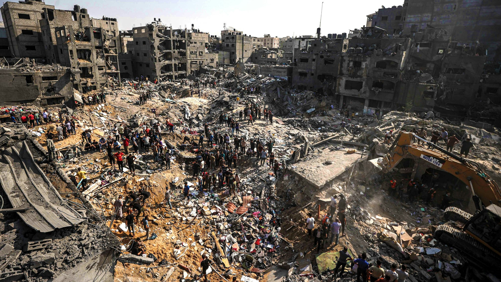 GAZA CITY, GAZA - NOVEMBER 01: Palestinians conduct a search and rescue operation after the second bombardment of the Israeli army in the last 24 hours at Jabalia refugee camp in Gaza City, Gaza on November 01, 2023. Dozens of people were reportedly killed and wounded.