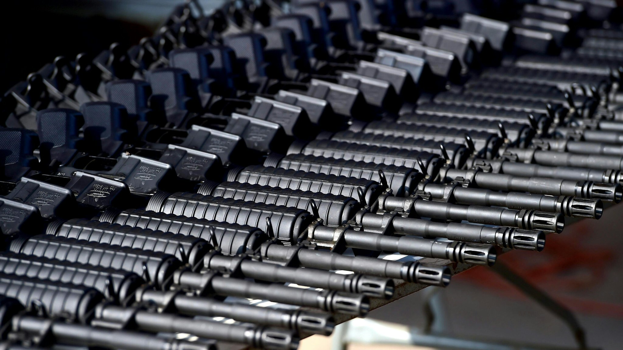 AR-15 assault rifles to be delivered to the newly created rural police, in Tepalcatepec, Michoacan State, Mexico, on May 10, 2014.