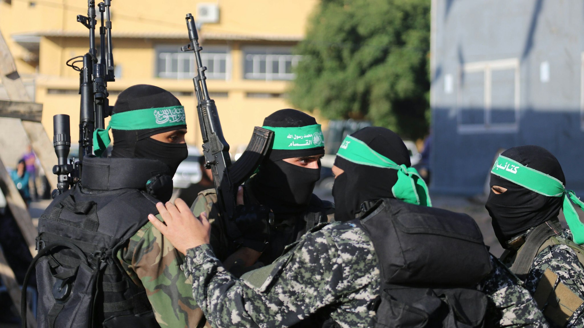 Palestinians supporter of the Islamist movement Hamas during an anti-Israel rally in Gaza City on April 28, 2016.