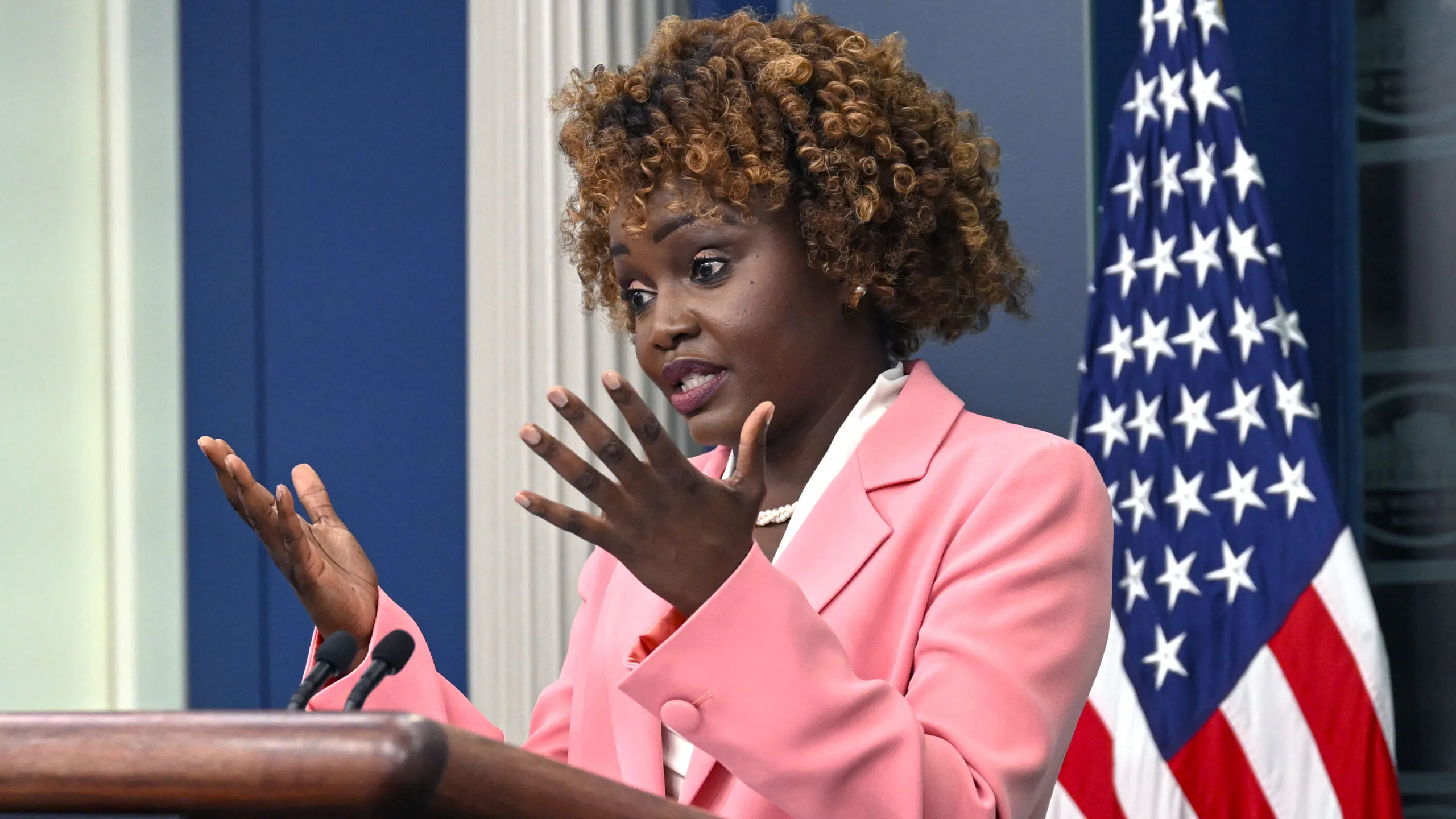 Karine Jean-Pierre Refuses To Condemn Anti-Semites Pulling Down Posters Of Kidnapped Israelis