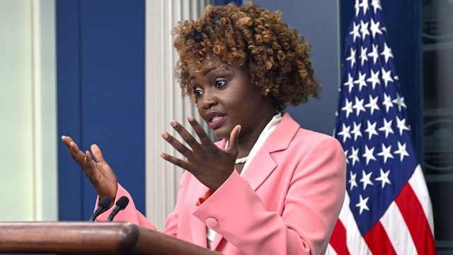 WASHINGTON DC, UNITED STATES - OCTOBER 30: White House Press Secretary Karine Jean-Pierre speaks during the White House Press Briefing at the White House in Washington DC, United States on October 30, 2023.