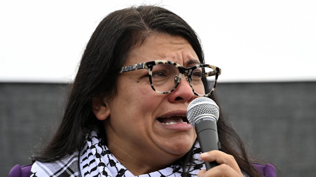 WASHINGTON DC, UNITED STATES - OCTOBER 18: Palestinian descent US Congresswoman Rashida Tlaib takes part in a demonstration organized with the attendance of multiple Jewish groups outside the Capitol Building in Washington DC, United States on October 18, 2023 to advocate for a halt in hostilities in Gaza.