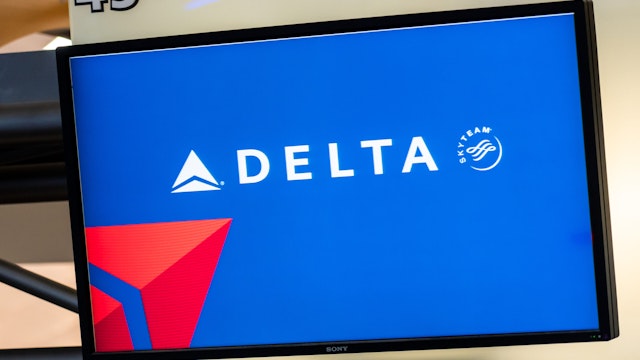 ATLANTA, GEORGIA, UNITED STATES - 2019/11/08: Delta Airlines logo seen at Hartsfield-Jackson Atlanta International Airport.