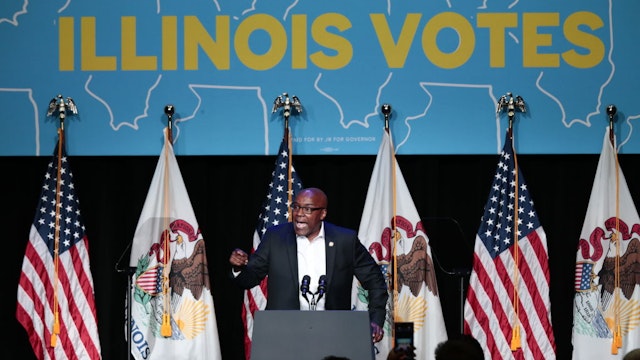 Kwame Raoul, attorney general of Illinois, during an event with J.B. Pritzker, governor of Illinois, at the University of Illinois in Chicago, US, on Friday, Sept. 16, 2022. The number of women signing up to vote has jumped in key midterm battleground states since the Supreme Court struck down a national right to abortion, with Democrats benefiting as the issue pushes to the forefront in campaigns.