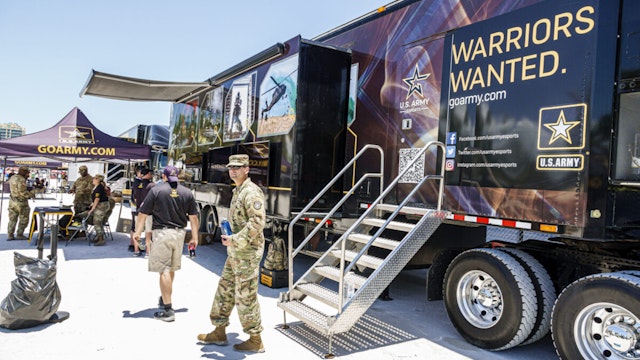 Miami Beach, Florida, Hyundai Air &amp; Sea Show, Military Village vendor, Army soldier recruiter, goarmy.com, Warriors Wanted truck.