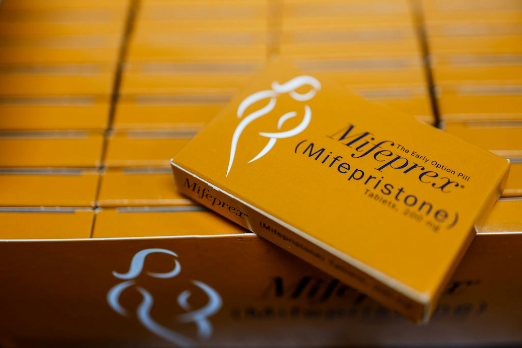 ROCKVILLE, MARYLAND - APRIL 13: In this photo illustration, packages of Mifepristone tablets are displayed at a family planning clinic on April 13, 2023 in Rockville, Maryland. A Massachusetts appeals court temporarily blocked a Texas-based federal judge’s ruling that suspended the FDA’s approval of the abortion drug Mifepristone, which is part of a two-drug regimen to induce an abortion in the first trimester of pregnancy in combination with the drug Misoprostol. (Photo illustration by Anna Moneymaker/Getty Images)