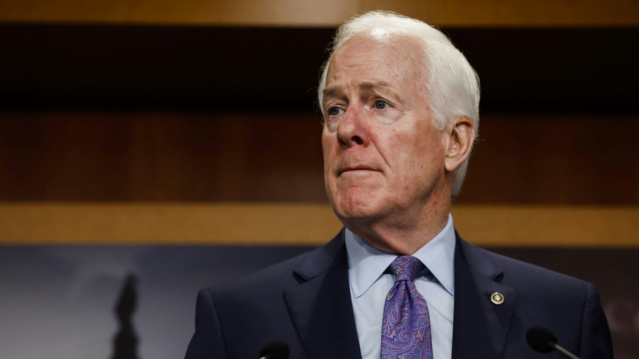 Sen. John Cornyn (R-TX) speaks during a press conference on border security at the U.S. Capitol Building on September 27, 2023 in Washington, DC.