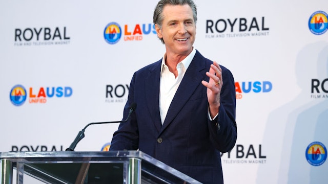 LOS ANGELES, CALIFORNIA - OCTOBER 13: Governor Gavin Newsom attends a pep rally to celebrate the second year of the Roybal Film and Television Production School on October 13, 2023 in Los Angeles, California. (Photo by Randy Shropshire/Getty Images for Entertainment Industry Foundation)