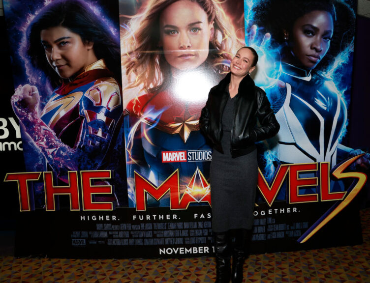 NEW YORK, NEW YORK - NOVEMBER 10: Brie Larson attends THE MARVELS Movie Theater Pop-In on November 10, 2023 in New York City. (Photo by Jason Mendez/Getty Images for Disney)