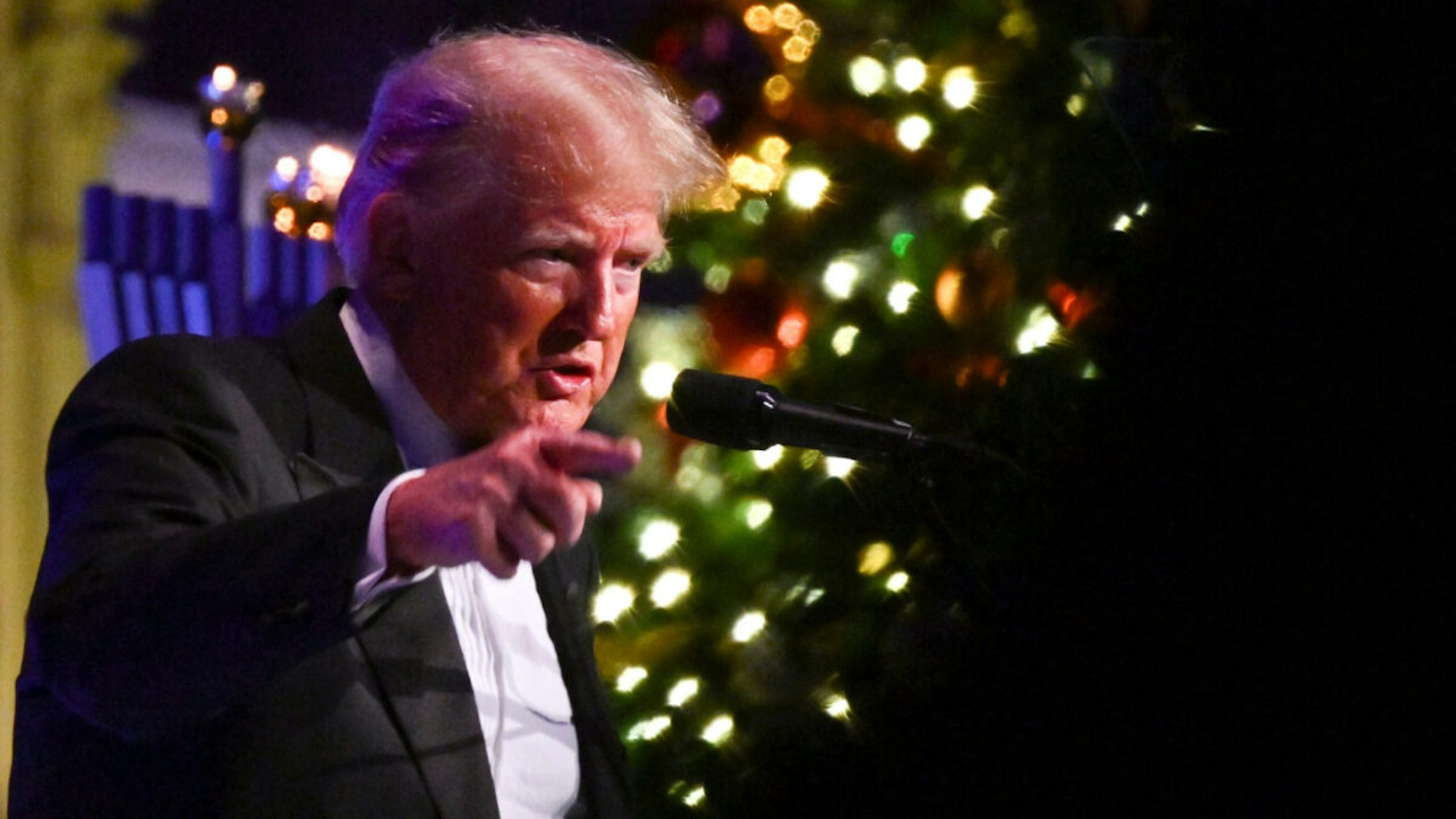 Former US President and presidential hopeful Donald Trump speaks at the New York Young Republican Club's 111th annual gala in New York on December 9, 2023.