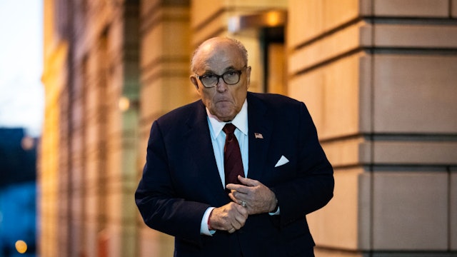 WASHINGTON, DC - DECEMBER 11: Rudy Giuliani, the former personal lawyer for former U.S. President Donald Trump, departs the E. Barrett Prettyman U.S. District Courthouse on December 11, 2023 in Washington, DC. Jury selection and opening arguments started today in his defamation jury trial brought by Fulton County election workers Ruby Freeman and Shaye Moss, who successfully sued Giuliani in civil court. (Photo by Drew Angerer/Getty Images)