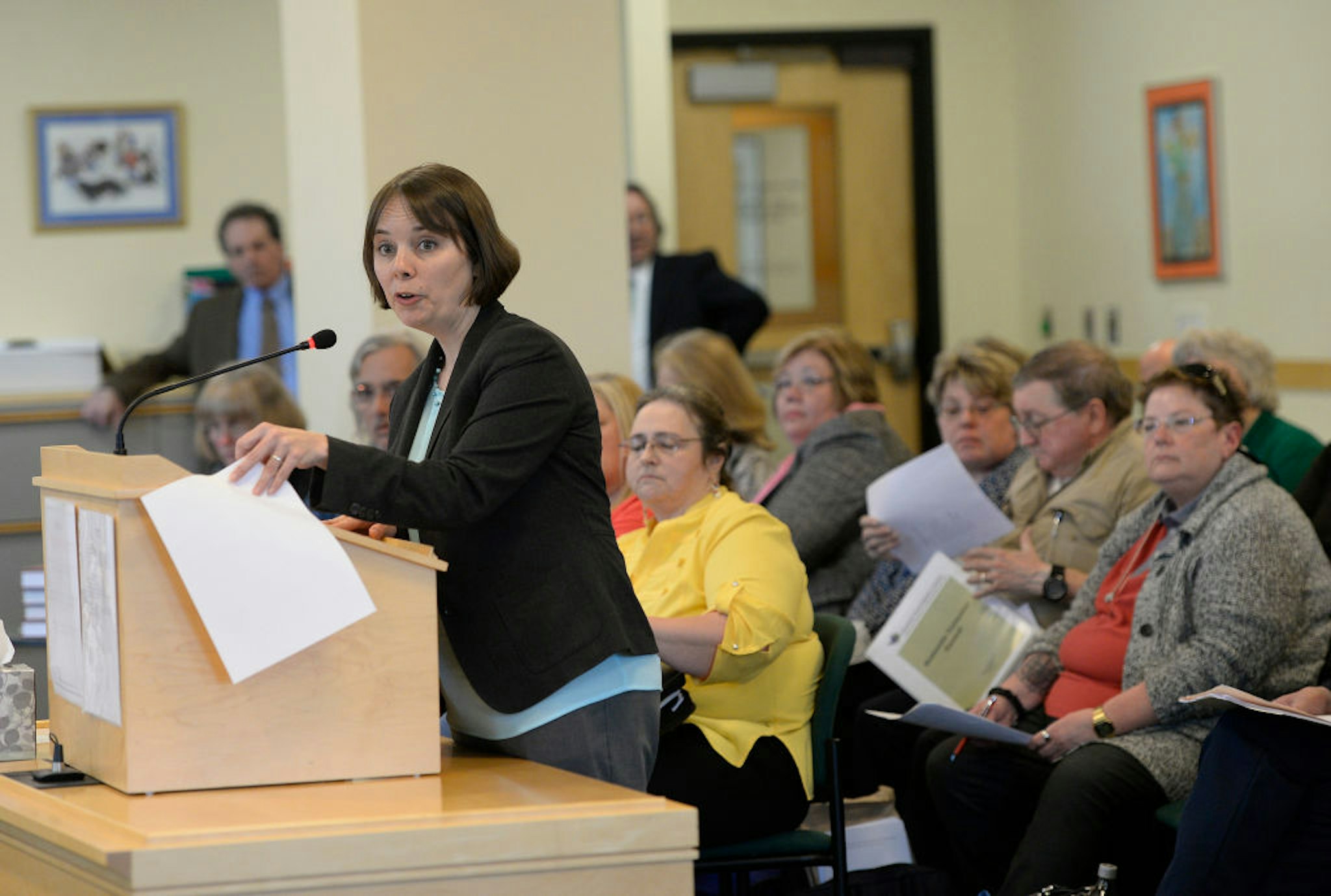 AUGUSTA, ME - MAY 2: Sen. Shenna Bellows, D-Manchester speaks at a hearing in Augusta to reverse changes to section 17 that resulted in many clients losing mental health services Tuesday, May 2, 2017.