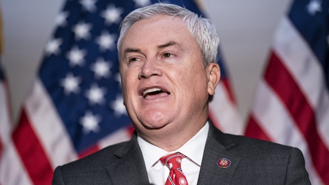 Washington, DC - December 5 : House Oversight chairman James Comer, R-Ky., speaks at a news conference on the Biden impeachment inquiry on Capitol Hill on Tuesday, Dec. 05, 2023, in Washington, DC.