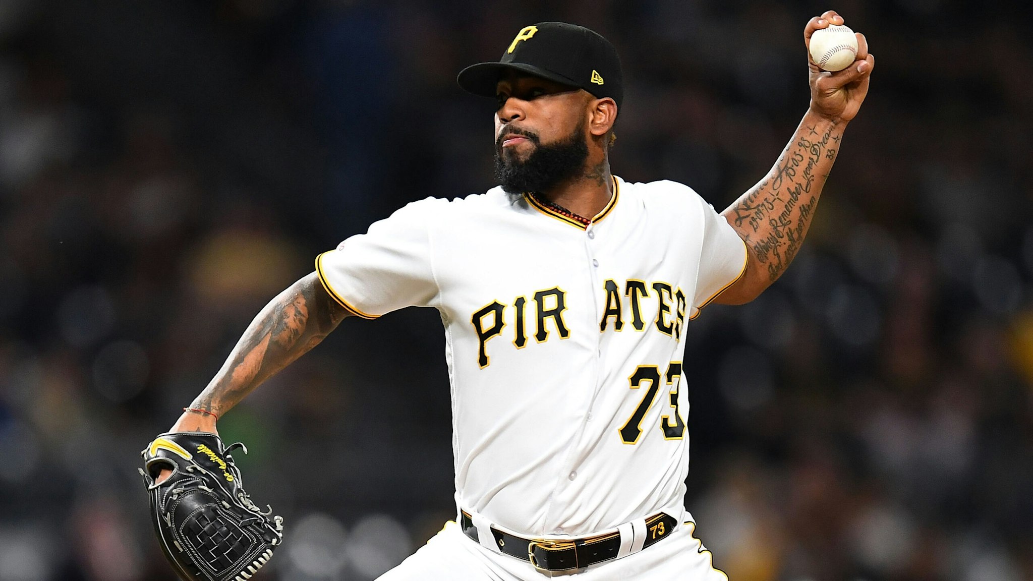 PITTSBURGH, PA - MAY 31: Felipe Vazquez #73 of the Pittsburgh Pirates in action during the game against the Milwaukee Brewers at PNC Park on May 31, 2019 in Pittsburgh, Pennsylvania.