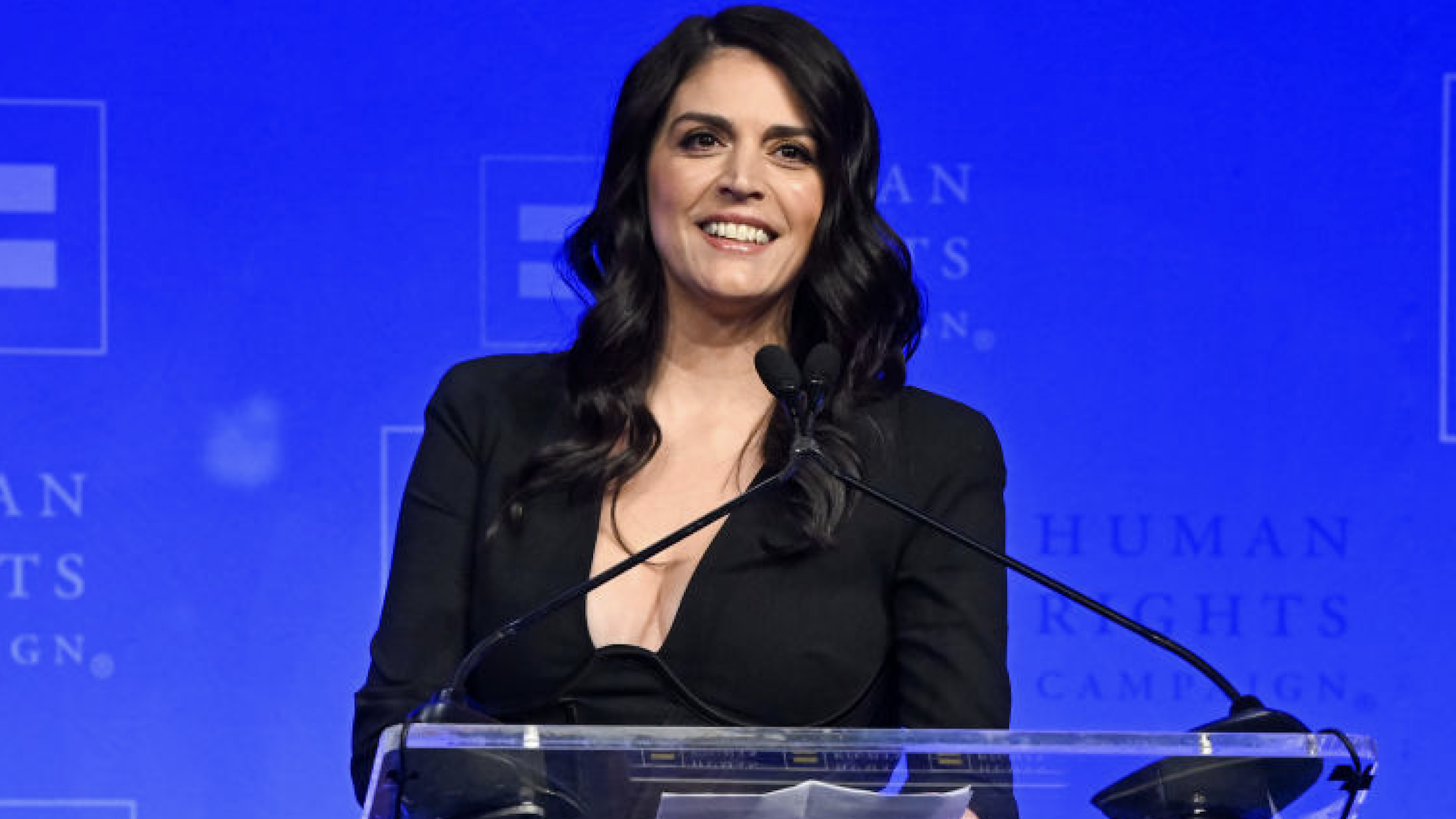 Cecily Strong speaks onstage at the Human Rights Campaign 2023 Greater New York Dinner at Marriott Marquis Times Square on February 04, 2023 in New York City.