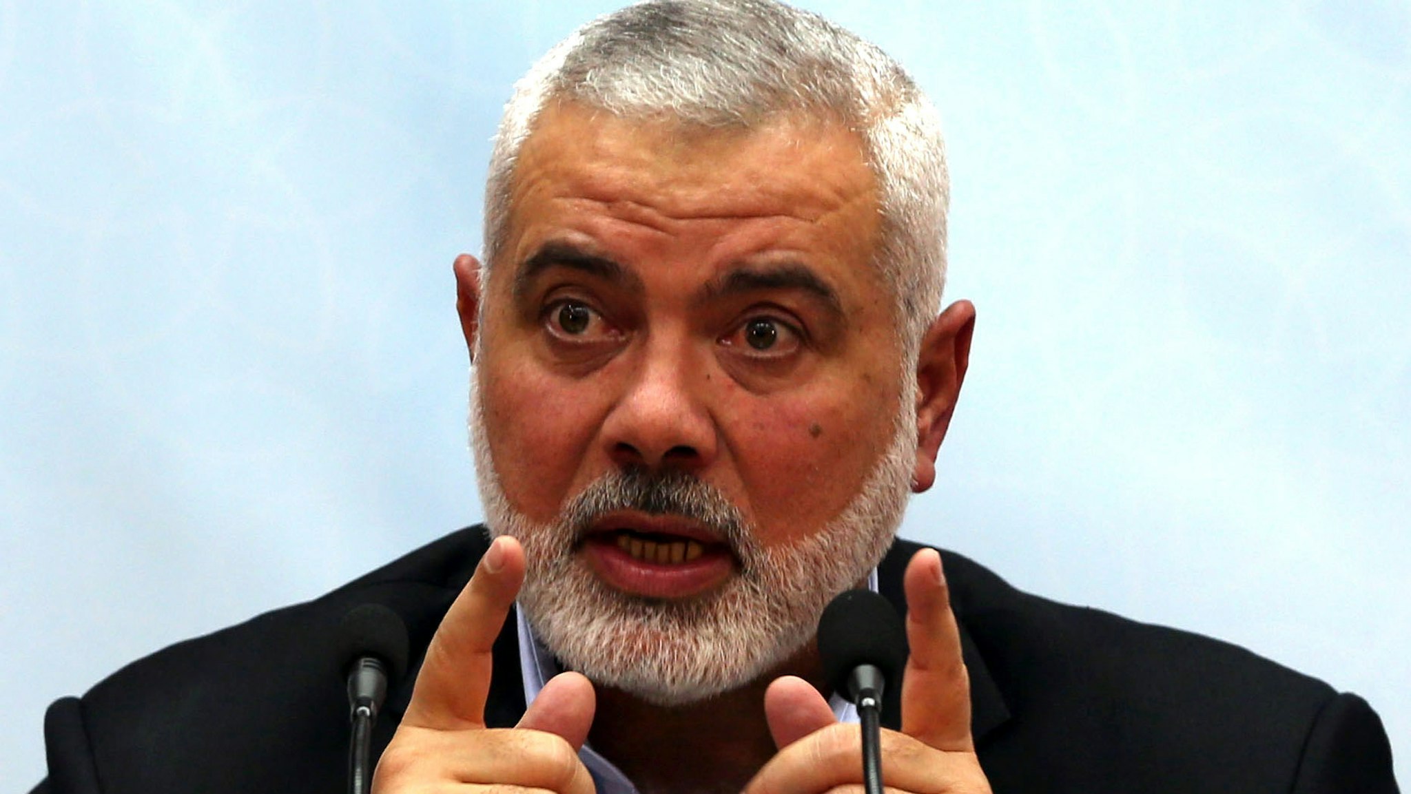 Hamas' leader Ismail Haniya delivers a speech in Gaza city on January 23, 2018.