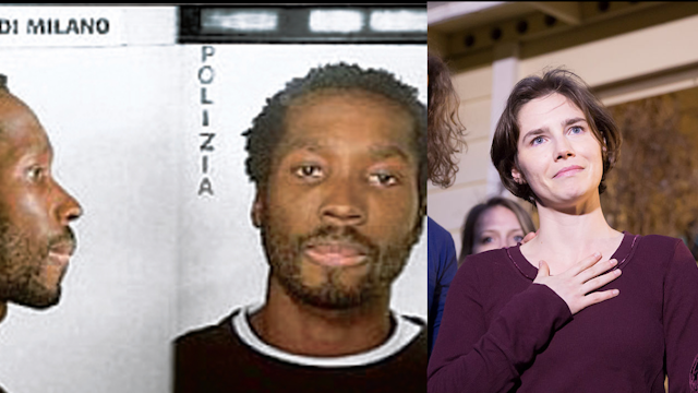 Evidence was always clear that migrant Rudy Guede, left, murdered Meredith Kercher. But prosecutors and the media falsely blamed Amanda Knox, right. (Italian police/Stephen Brashear/Getty Images)