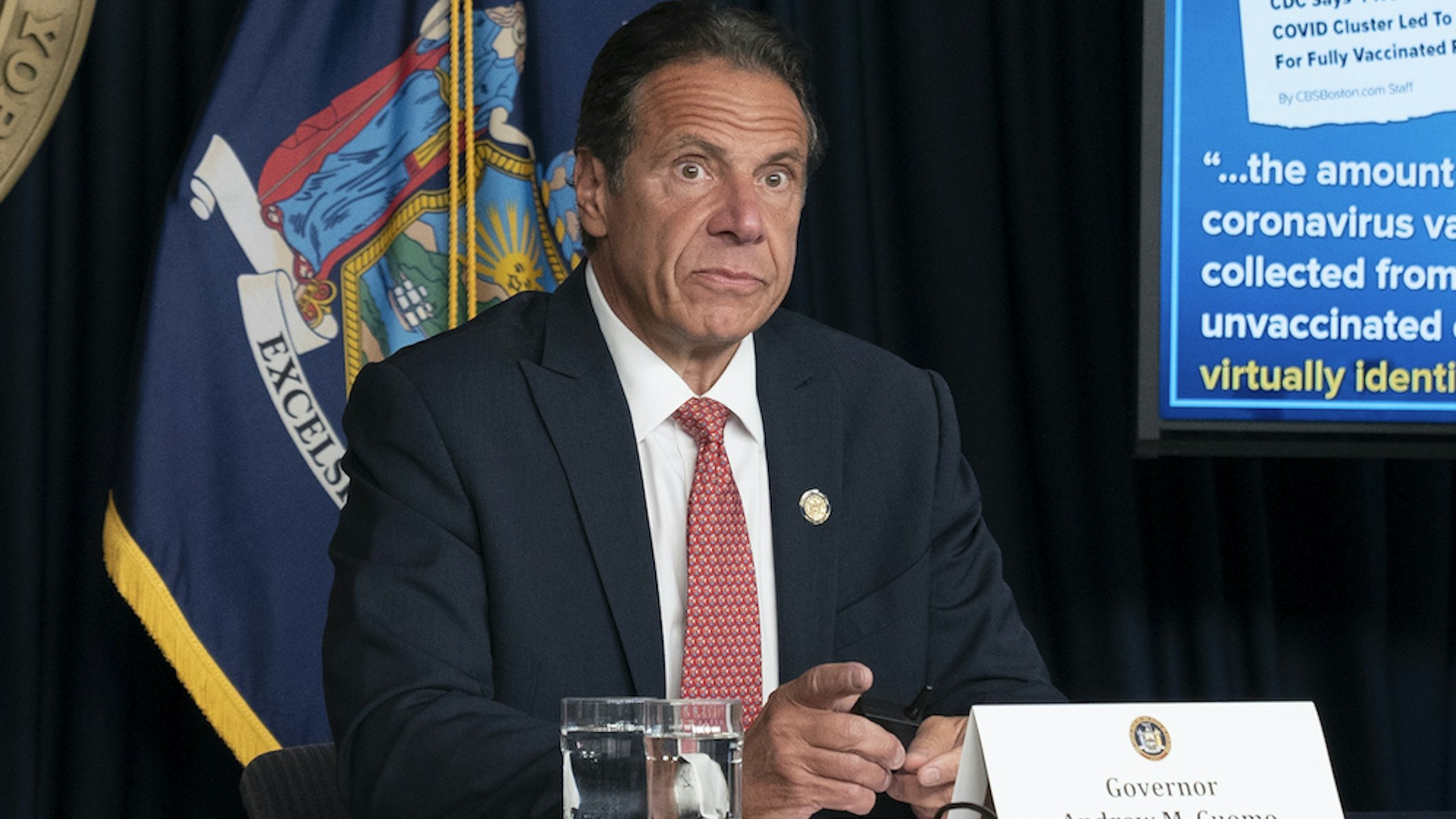 Governor Andrew Cuomo holds press briefing and makes announcement to combat COVID-19 Delta variant at 633 3rd Avenue. (Photo by Lev Radin/Pacific Press/LightRocket via Getty Images)