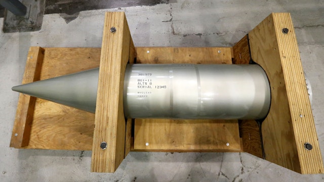 OAK RIDGE, TENNESSEE, MONDAY, JULY 21, 2014 - The forward section of the B61 nuclear bomb on display as a museum piece at the Y-12 National Security Complex.