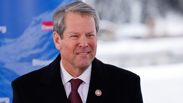 Brian Kemp, governor of Georgia, during a Bloomberg Television interview on day two of the World Economic Forum (WEF) in Davos, Switzerland, on Wednesday, Jan. 17, 2024. The annual Davos gathering of political leaders, top executives and celebrities runs from January 15 to 19.