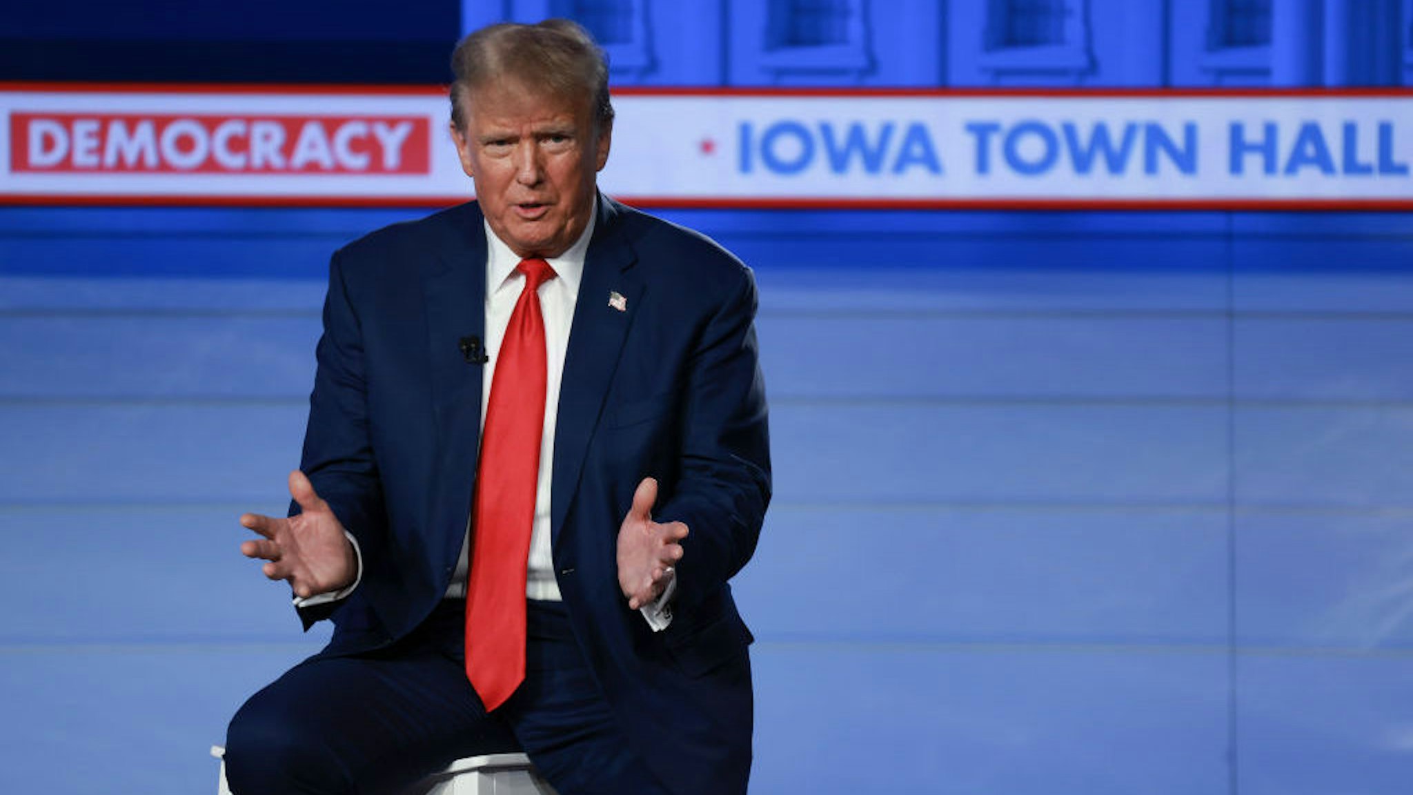 Republican presidential candidate former President Donald Trump participates in a Fox News Town Hall on January 10, 2024 in Des Moines, Iowa. (Photo by Joe Raedle/Getty Images)