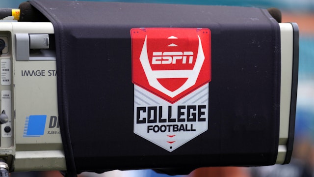 MIAMI GARDENS, FL - DECEMBER 30: An ESPN game day logo is displayed at the Capital One Orange Bowl game between the Georgia Bulldogs and the Florida State Seminoles on Saturday, December 30, 2023 at Hard Rock Stadium, Miami Gardens, Fla.