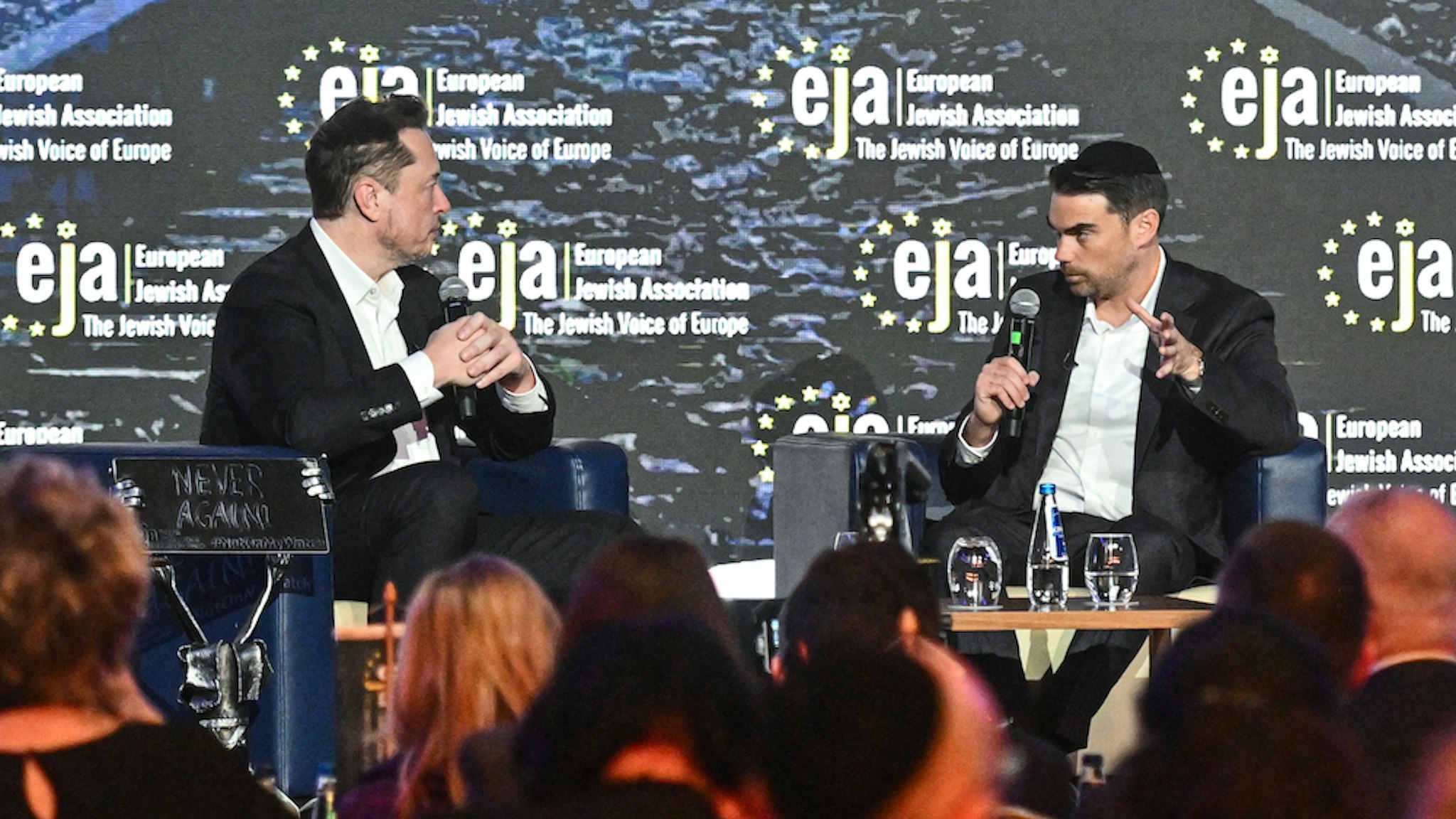 SpaceX, X (formerly known as Twitter), and Tesla CEO Elon Musk speaks during live interview with Ben Shapiro at the symposium on fighting antisemitism on January 22, 2024 in Krakow, Poland. (Photo by Omar Marques/Getty Images)