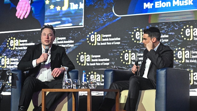 SpaceX, X (formerly known as Twitter), and Tesla CEO Elon Musk speaks during live interview with Ben Shapiro at the symposium on fighting antisemitism on January 22, 2024 in Krakow, Poland. (Photo by Omar Marques/Getty Images)