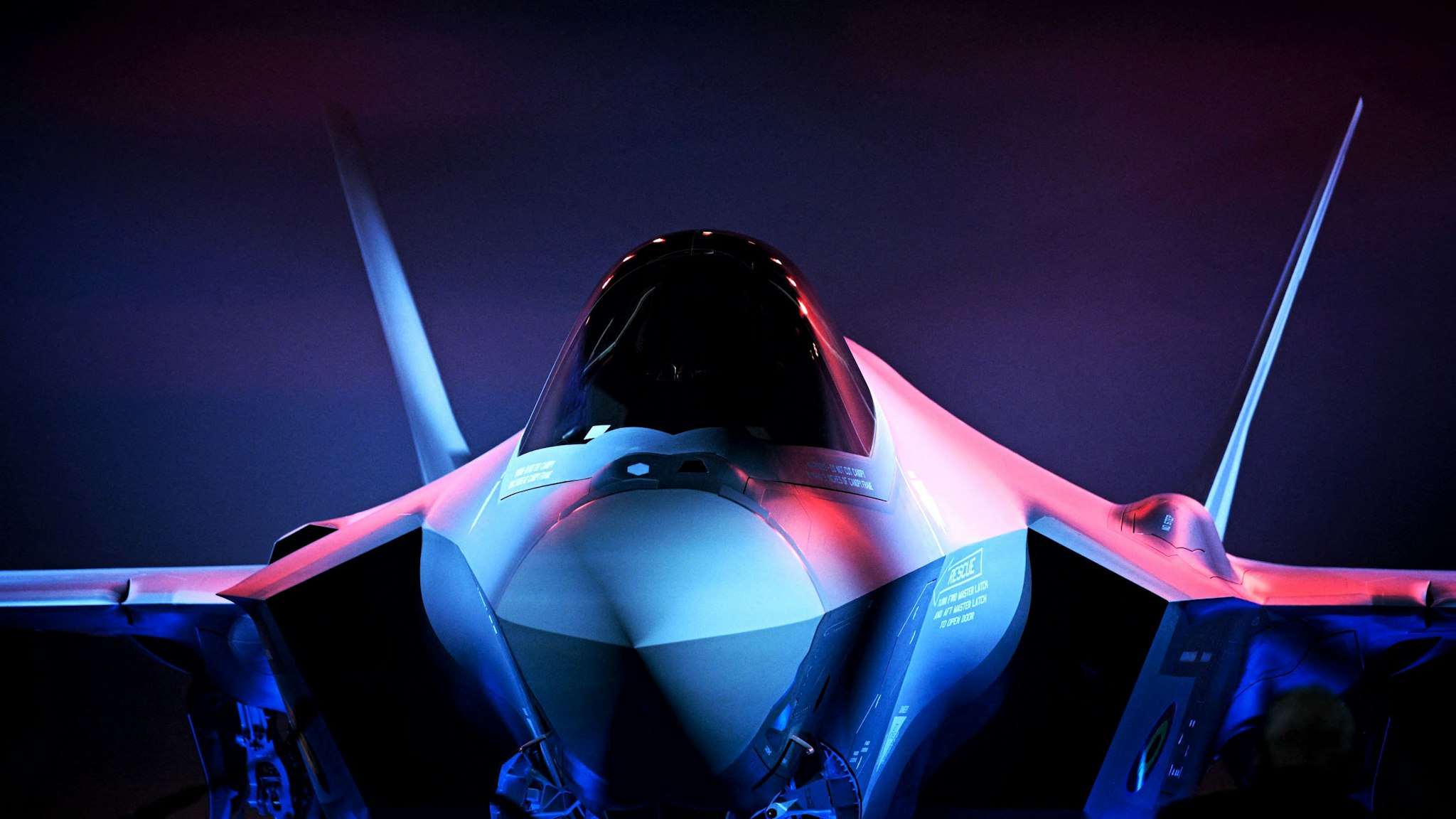 Illustration picture shows a F35 fighter aircraft during a visit to the Lockheed Martin aerospace and defense company in Fort Worth, state of Texas, United States of America on Sunday 10 December 2023.