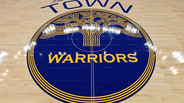 The Town logo of the Golden State Warriors is displayed at center court before their game against the New Orleans Pelicans at the Oracle Arena in Oakland, Calif. on Saturday, Nov. 25, 2017.