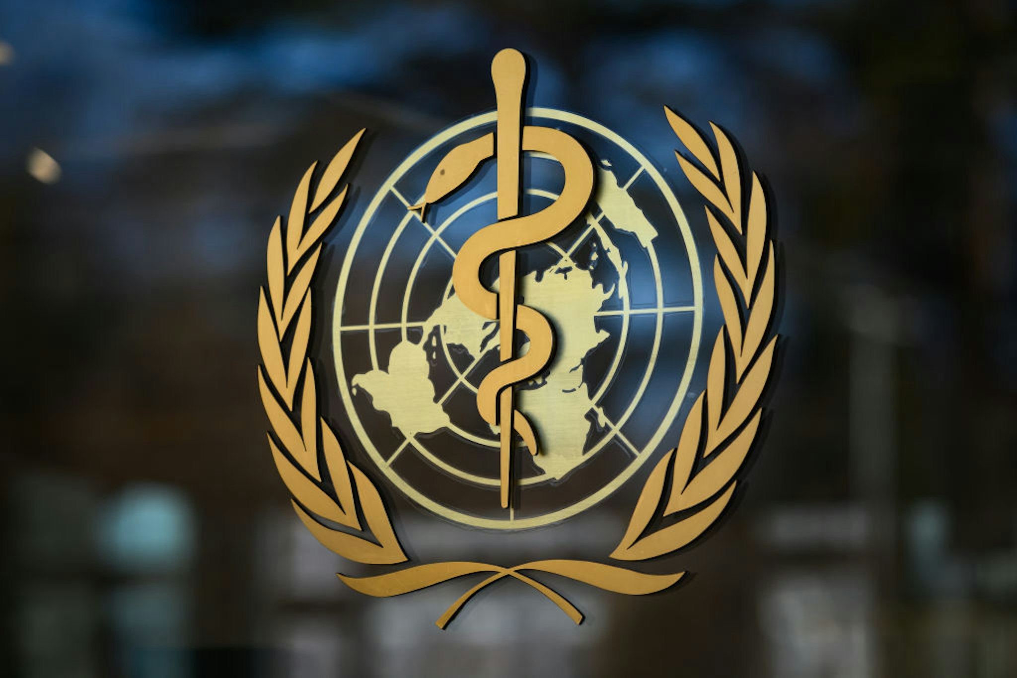 A photo taken on February 24, 2020 shows the logo of the World Health Organization (WHO) at their headquarters in Geneva. - Fears of a global coronavirus pandemic deepened on Monday as new deaths and infections in Europe, the Middle East and Asia triggered more drastic efforts to stop people travelling. (Photo by Fabrice COFFRINI / AFP) (Photo by FABRICE COFFRINI/AFP via Getty Images)