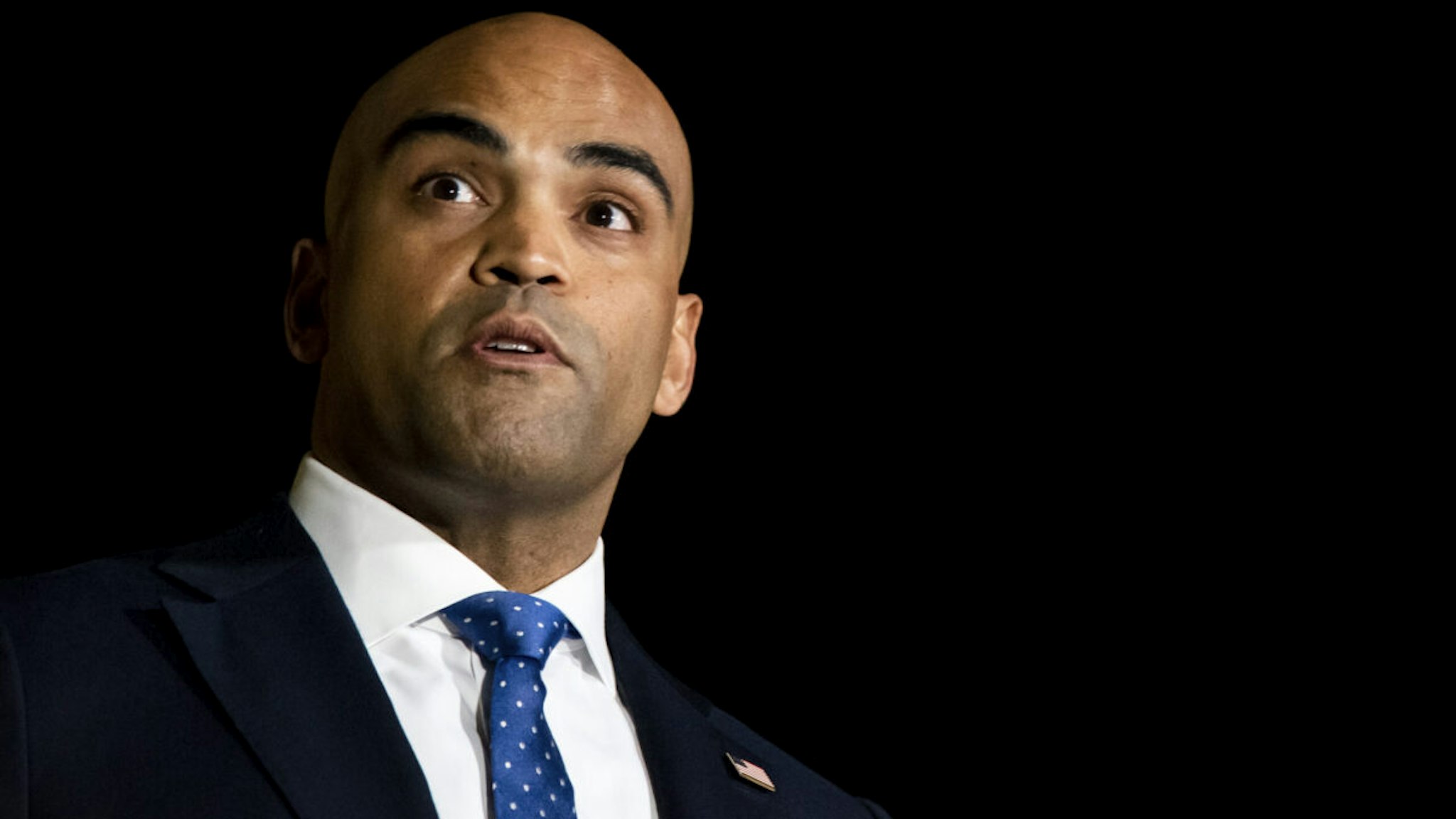 U.S. Rep. Colin Allred (D-TX) talks to a reporter following a special service on January 17, 2022 in Southlake, Texas.