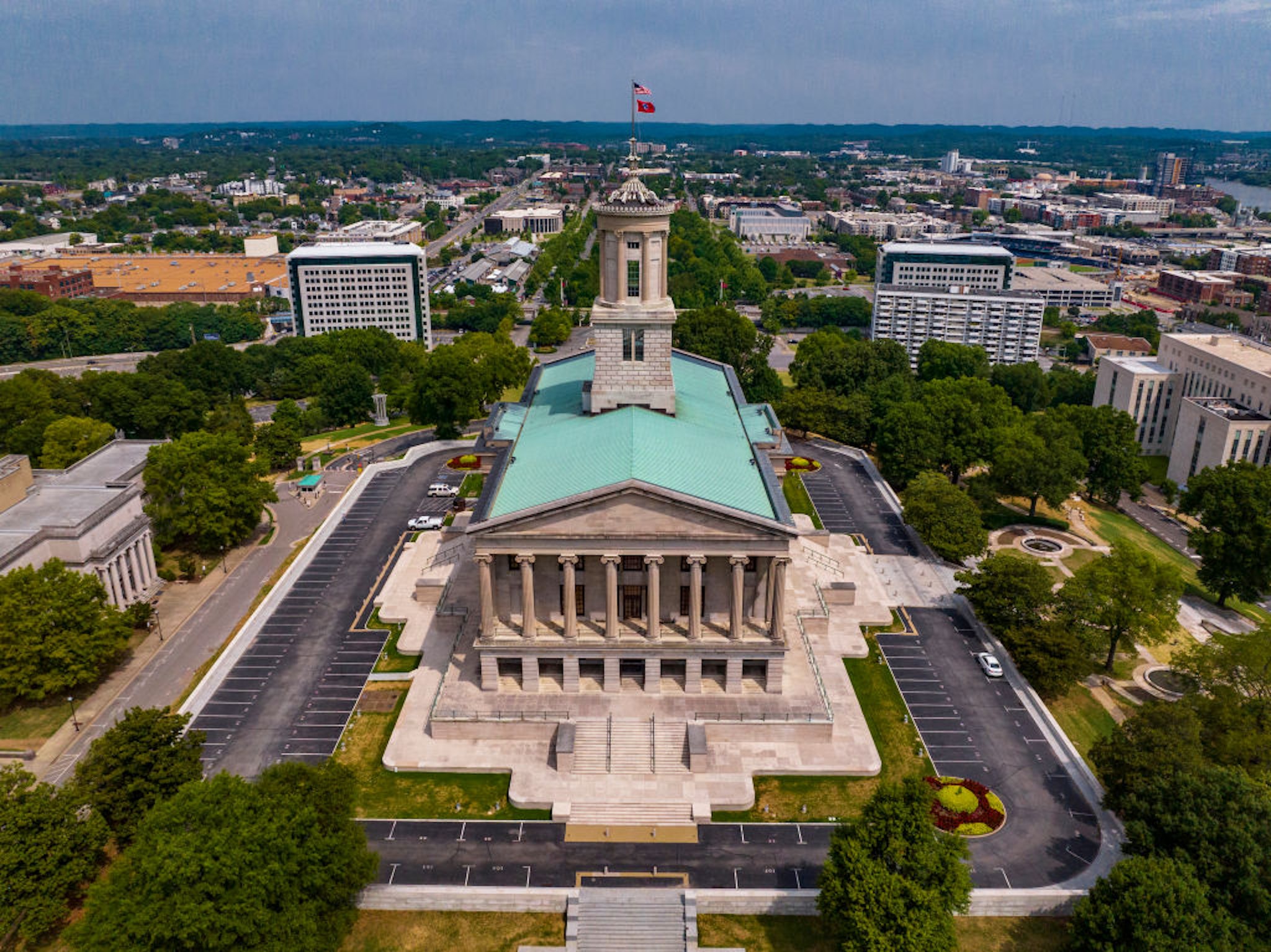 Drone view of Tennessee State Capitol.